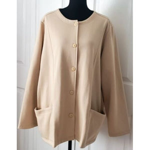 BLAIR Beige Sweatshirt Jacket Women's 2XL Button Close Pockets Coat Top EUC